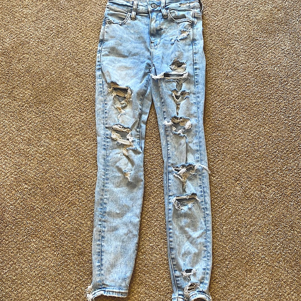 American eagle 00 high rise ripped jeggings light wash